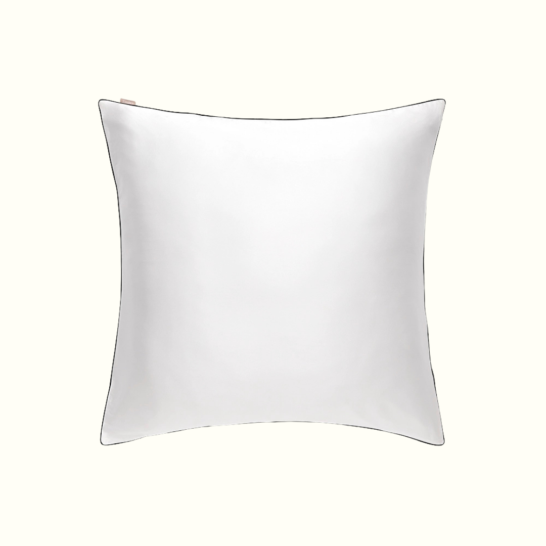 Taie d'oreiller 100% pure soie de mûrier - Blanc Piping Noir